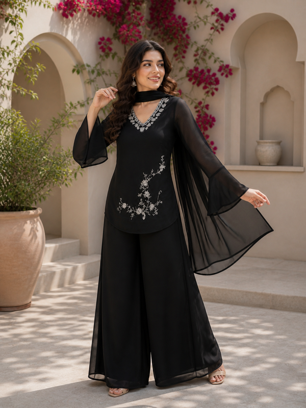 Embroidered Co-Ord Set with Flared Sleeves