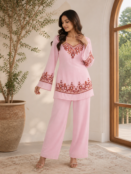 Rose Petal Embroidered Kurta Set