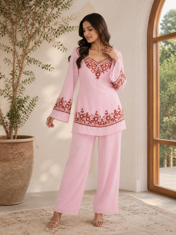Rose Petal Embroidered Kurta Set