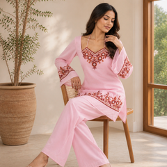 Rose Petal Embroidered Kurta Set