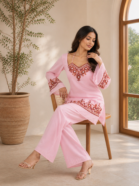 Rose Petal Embroidered Kurta Set