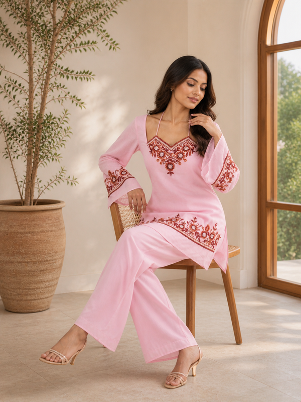 Rose Petal Embroidered Kurta Set