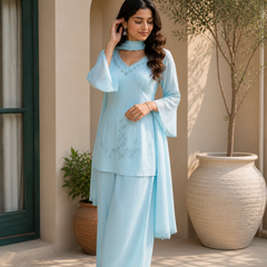 Embroidered Co-Ord Set with Flared Sleeves
