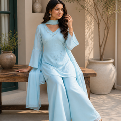 Embroidered Co-Ord Set with Flared Sleeves