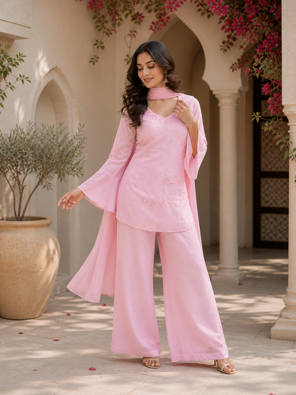 Embroidered Co-Ord Set with Flared Sleeves
