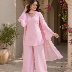 Embroidered Co-Ord Set with Flared Sleeves