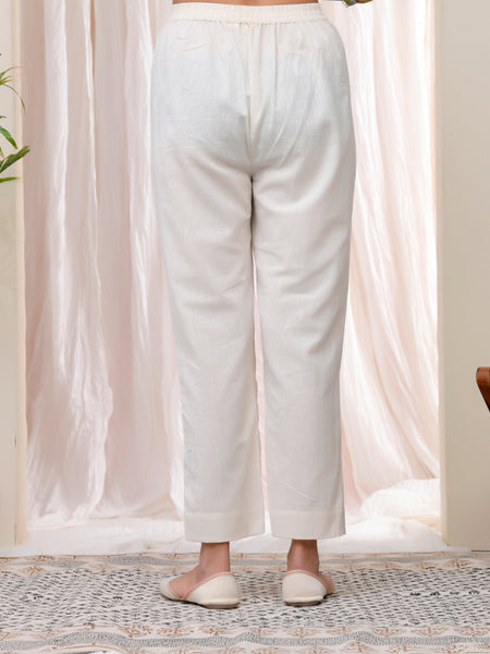 Women Natural Cotton Flax Solid Straight Pants