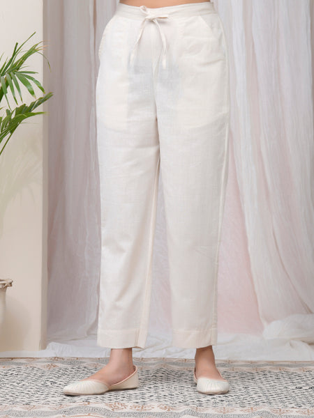 Women Natural Cotton Flax Solid Straight Pants