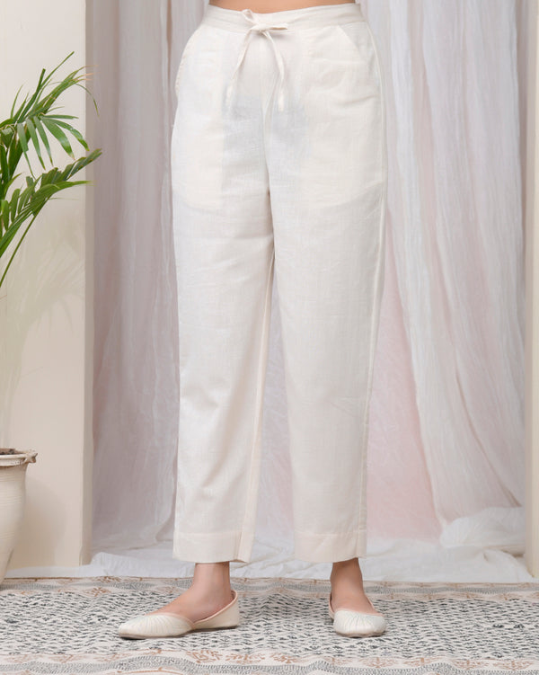 Women Natural Cotton Flax Solid Straight Pants