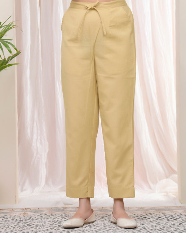 Women Cheeku Cotton Flax Solid Straight Pants