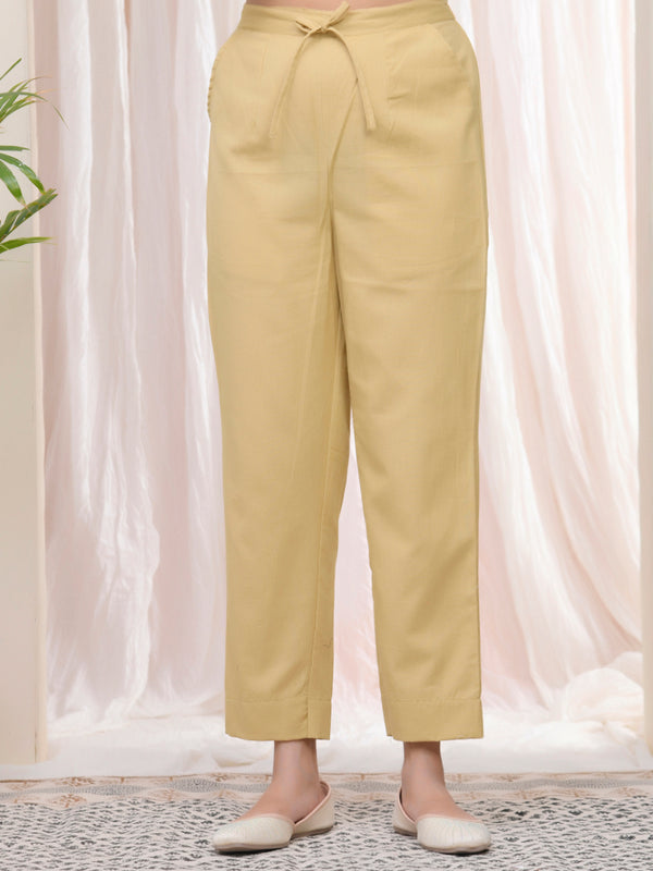 Women Cheeku Cotton Flax Solid Straight Pants