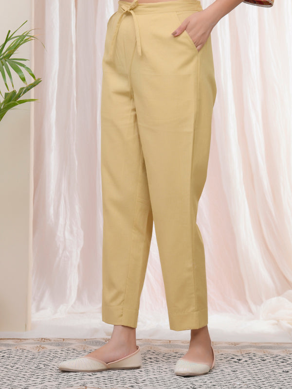 Women Cheeku Cotton Flax Solid Straight Pants