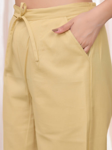 Women Cheeku Cotton Flax Solid Straight Pants