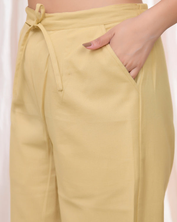 Women Cheeku Cotton Flax Solid Straight Pants