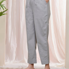 Women Grey Cotton Flax Solid Straight Pants