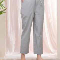Women Grey Cotton Flax Solid Straight Pants