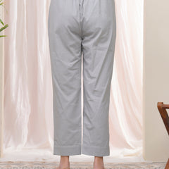 Women Grey Cotton Flax Solid Straight Pants