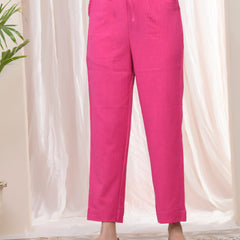 Women Rani Cotton Flax Solid Straight Pants