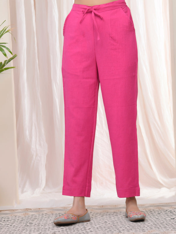 Women Rani Cotton Flax Solid Straight Pants