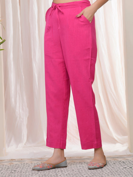 Women Rani Cotton Flax Solid Straight Pants
