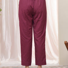 Women Magenta Cotton Flax Solid Straight Pants