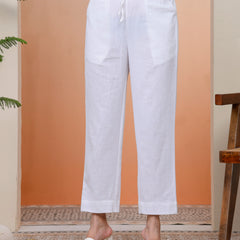 Women Whitel Cotton Flax Solid Straight Pants