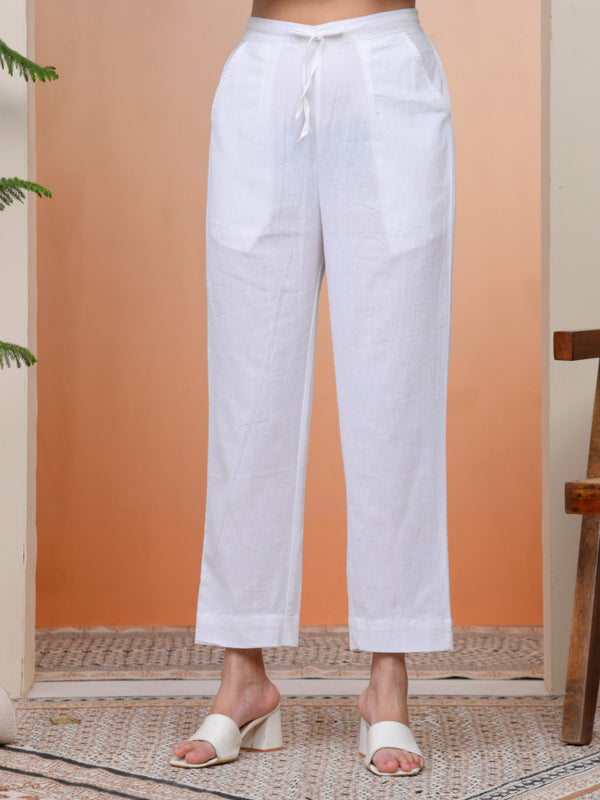 Women Whitel Cotton Flax Solid Straight Pants
