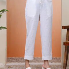Women Whitel Cotton Flax Solid Straight Pants
