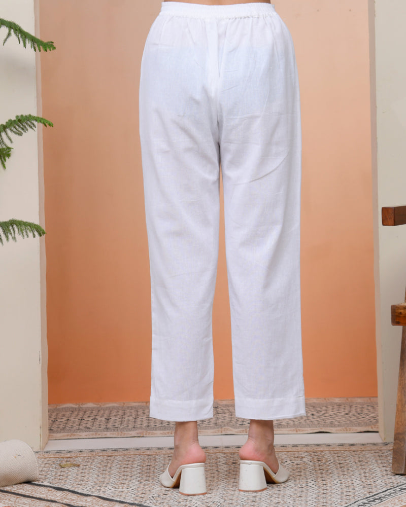 Women Whitel Cotton Flax Solid Straight Pants