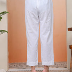 Women Whitel Cotton Flax Solid Straight Pants