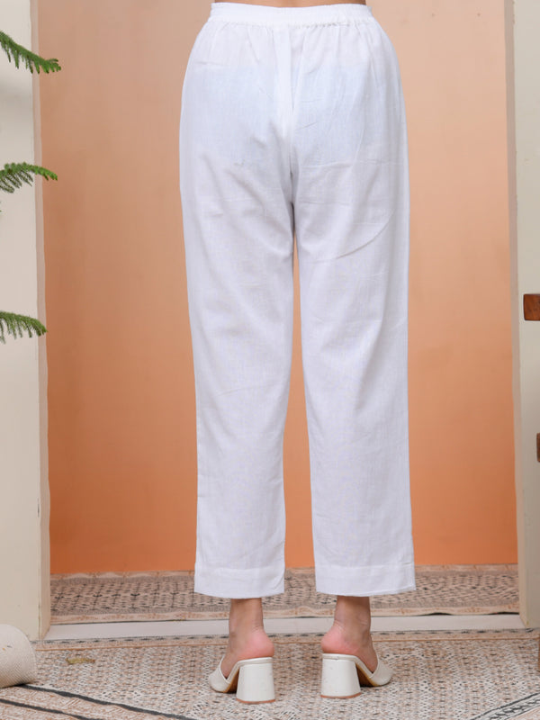 Women Whitel Cotton Flax Solid Straight Pants