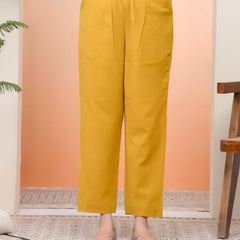 Women Mustard Cotton Flax Solid Straight Pants