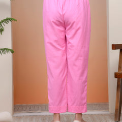 Women Pink Cotton Flax Solid Straight Pants