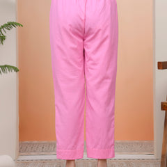 Women Pink Cotton Flax Solid Straight Pants