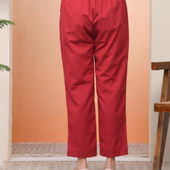 Women Maroon Cotton Flax Solid Straight Pants
