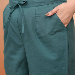 Women Ferozi Cotton Flax Solid Straight Pants