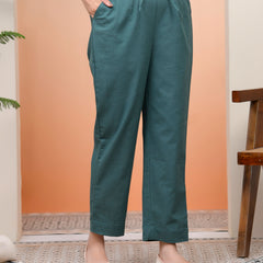 Women Ferozi Cotton Flax Solid Straight Pants