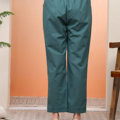 Women Ferozi Cotton Flax Solid Straight Pants