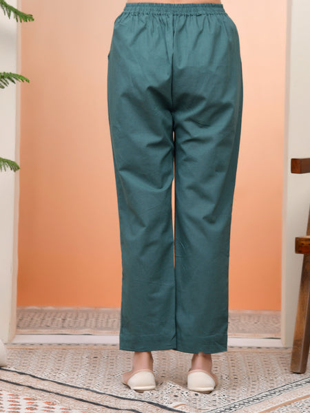 Women Ferozi Cotton Flax Solid Straight Pants