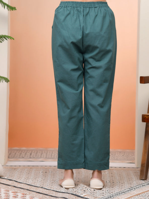 Women Ferozi Cotton Flax Solid Straight Pants