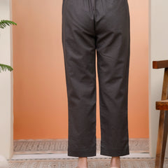 Women Charcoal Cotton Flax Solid Straight Pants