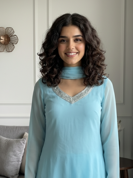 Ice Blue Embroidered Co-Ord Set