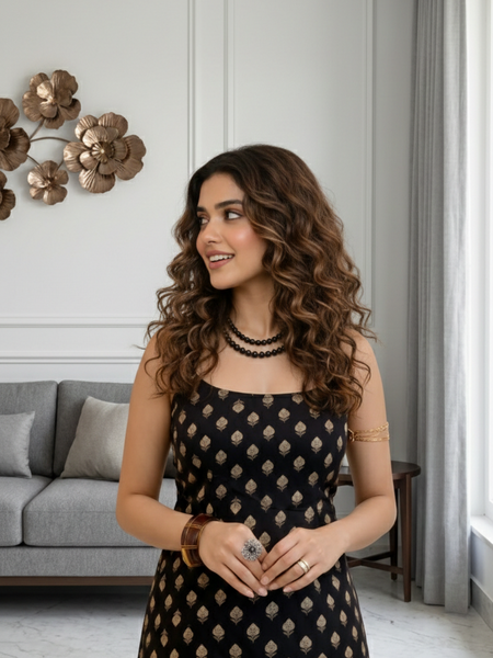 Midnight Bloom Kurti Top