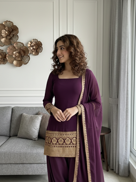 Amethyst Plum Embroidered Suit Set