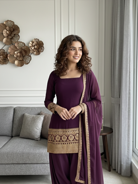 Amethyst Plum Embroidered Suit Set