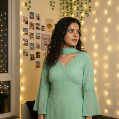 Festive Embroidered Co-Ord Set with Flared Sleeves