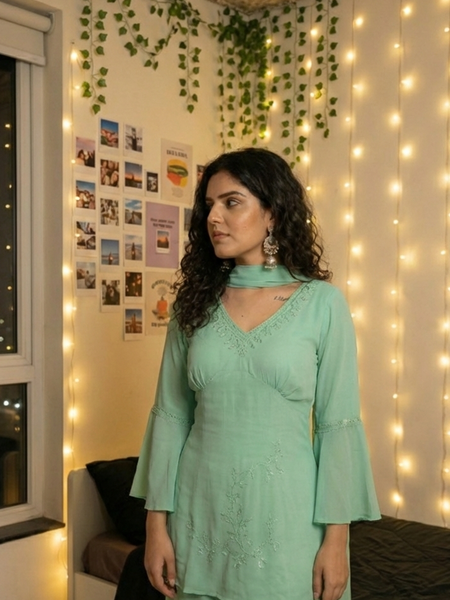 Mint Aura Embroidered Coord Set