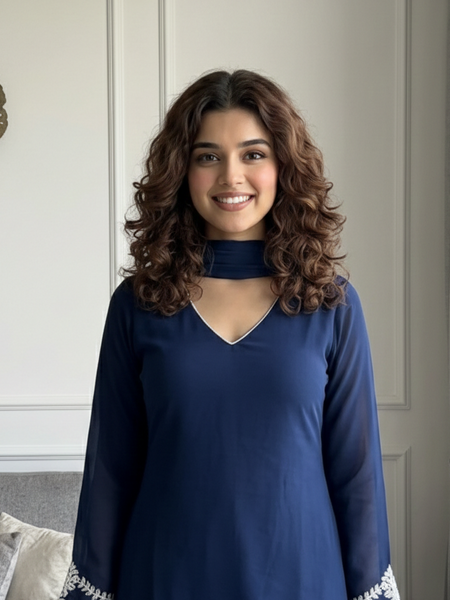 Royal Blue Embroidered Festive Co-Ord Set