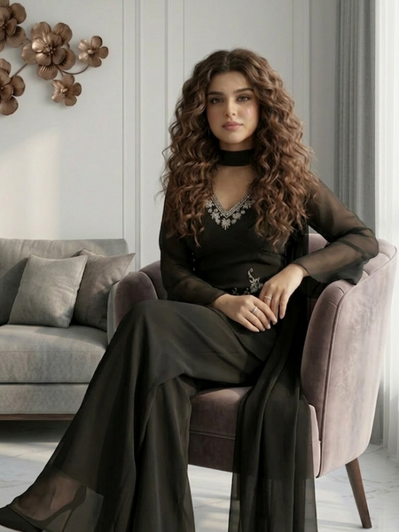 Midnight Black Embroidered Kurta Set