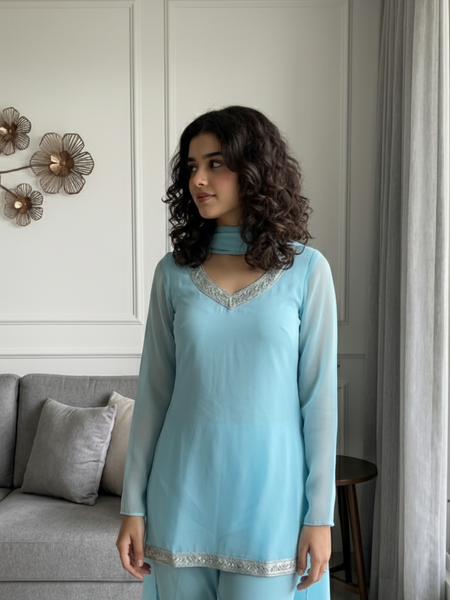 Ice Blue Embroidered Co-Ord Set